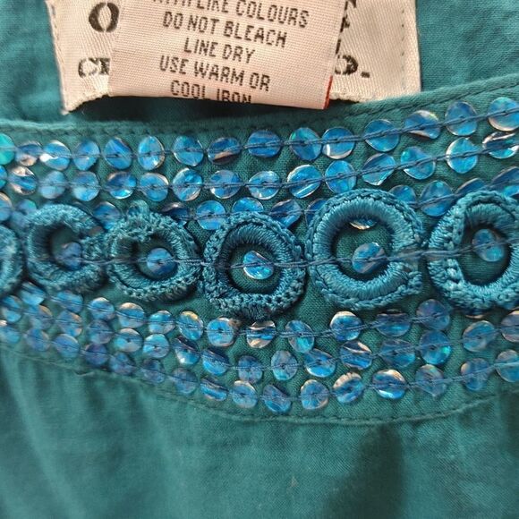 LADIES SLEEVELESS ROUND NECK TEAL FASHION TOP - Picture 6 of 6